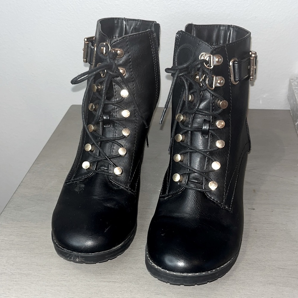Combat Boots, Gold & Black lace up boots. Used once.